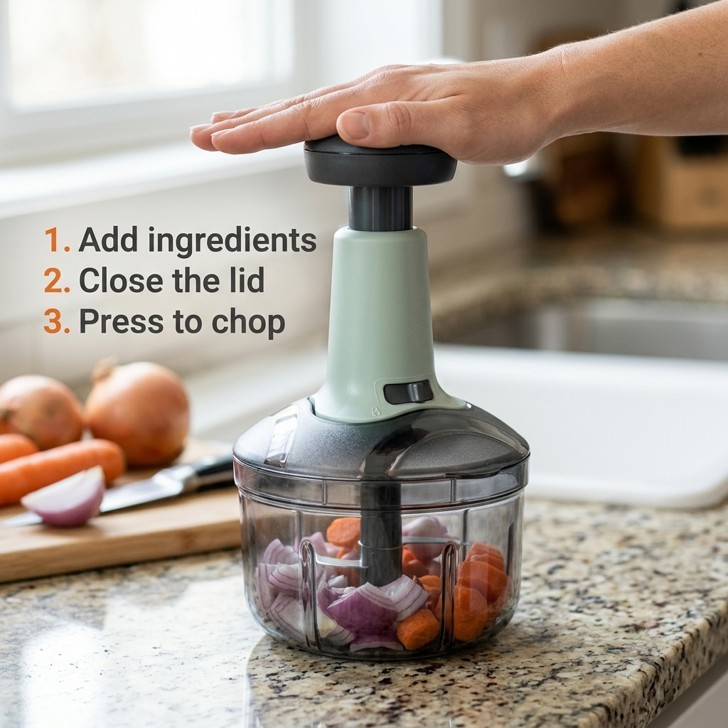 Push Chopper | 5-Blade 900ml | Manual Vegetable & Fruit Cutter
