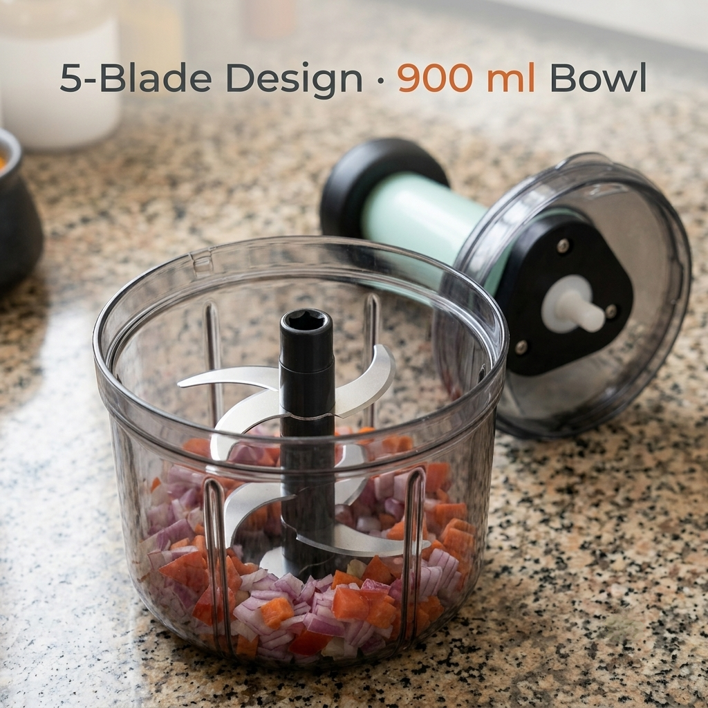 Push Chopper | 5-Blade 900ml | Manual Vegetable & Fruit Cutter