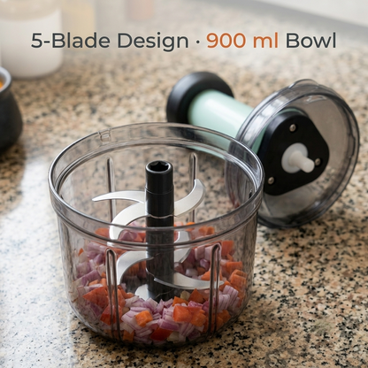 Push Chopper | 5-Blade 900ml | Manual Vegetable & Fruit Cutter